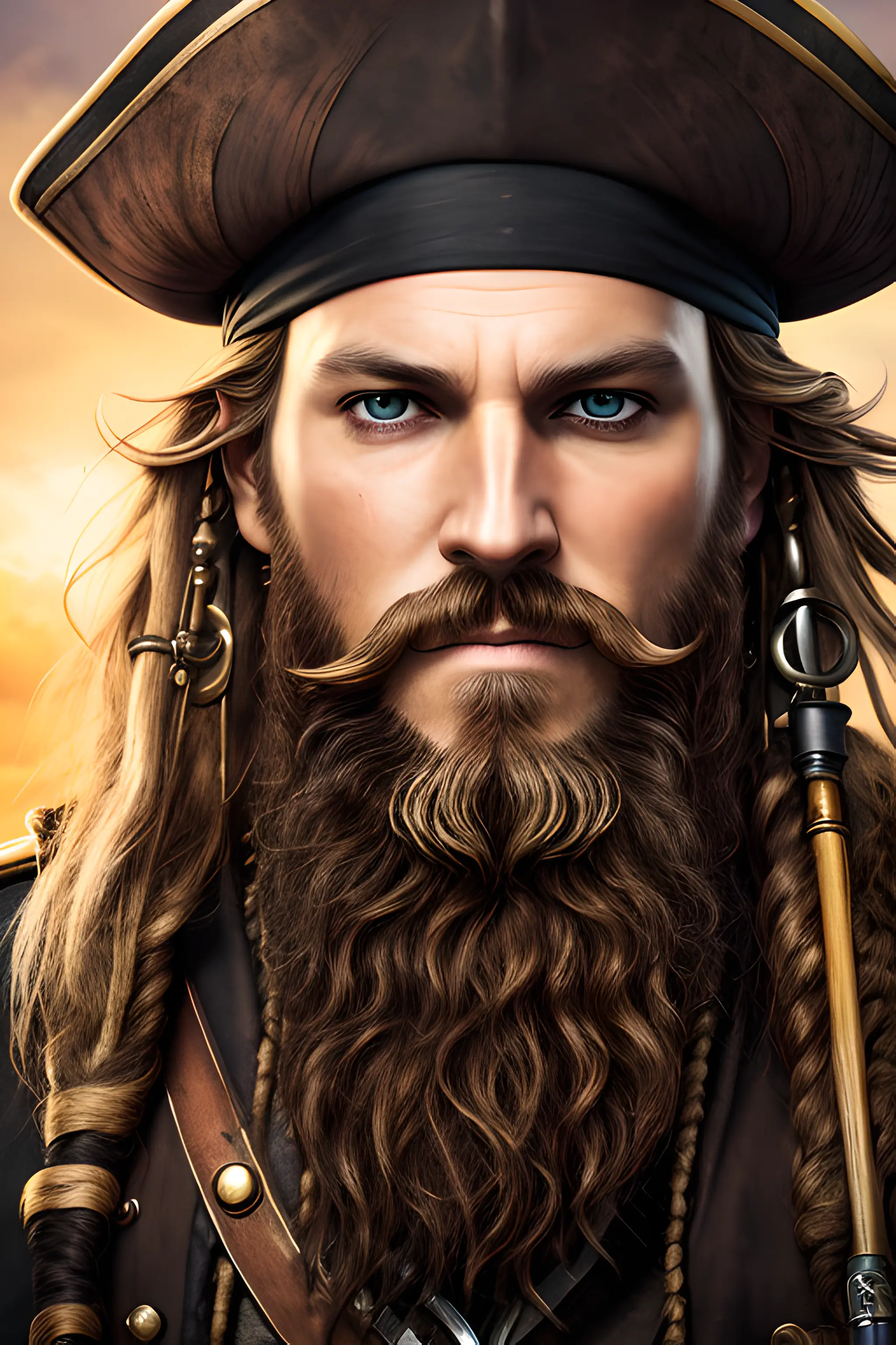 photo of a pirate captain with long beard and bright golden eyes, glaming hair, cinematic lighting, 70mm, sigma lens, (studio quality:1.1), (8k uhd:1.1), (ultra realistic:1.1), (photography:1.1), (photorealism:1.1), (realistic:1.1), (detailed:1.1), (massive scale:1.1), (max detail:1.1), (soft lighting:1.1), (studio lighting:1.1), (photoshop:1.1), (portrait:1.1)