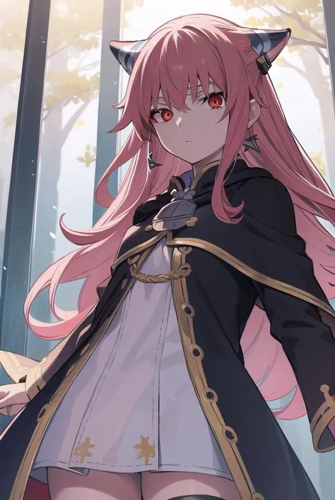 rengokuashe, <lyco:rengokuashe-lyco-nochekaiser:0.7>,
rengoku ashe, long hair, (red eyes:1.5), pink hair, earrings,
BREAK thighhighs, long sleeves, capelet, cape, dress, white dress,
BREAK outdoors, nature, forest,
BREAK looking at viewer, (cowboy shot:1.5),
BREAK <lyco:GoodHands-beta2:1>, (masterpiece:1.2), best quality, high resolution, unity 8k wallpaper, (illustration:0.8), (beautiful detailed eyes:1.6), extremely detailed face, perfect lighting, extremely detailed CG, (perfect hands, perfect anatomy),