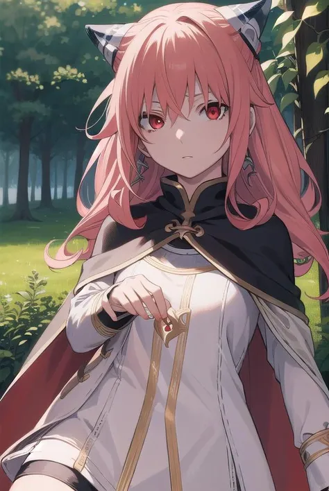 rengokuashe, <lora:rengokuashe-lora-nochekaiser:0.8>,
rengoku ashe, long hair, (red eyes:1.5), pink hair, earrings,
BREAK thighhighs, long sleeves, capelet, cape, dress, white dress,
BREAK outdoors, nature, forest,
BREAK looking at viewer, (cowboy shot:1.5),
BREAK <lyco:GoodHands-beta2:1>, (masterpiece:1.2), best quality, high resolution, unity 8k wallpaper, (illustration:0.8), (beautiful detailed eyes:1.6), extremely detailed face, perfect lighting, extremely detailed CG, (perfect hands, perfect anatomy),