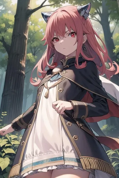rengokuashe, <lora:rengokuashe-lora-nochekaiser:0.8>,
rengoku ashe, long hair, (red eyes:1.5), pink hair, earrings,
BREAK thighhighs, long sleeves, capelet, cape, dress, white dress,
BREAK outdoors, nature, forest,
BREAK looking at viewer, (cowboy shot:1.5),
BREAK <lyco:GoodHands-beta2:1>, (masterpiece:1.2), best quality, high resolution, unity 8k wallpaper, (illustration:0.8), (beautiful detailed eyes:1.6), extremely detailed face, perfect lighting, extremely detailed CG, (perfect hands, perfect anatomy),