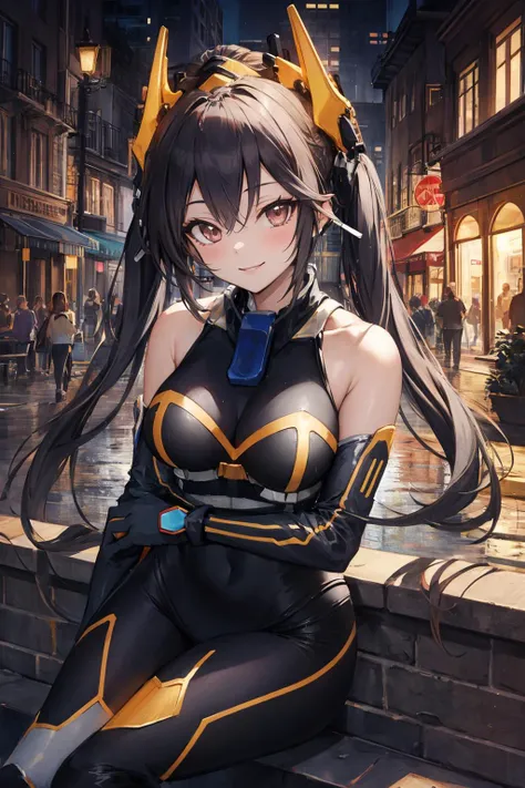 (masterpiece, best quality:1.2), intricate details, <lyco:GoodHands-beta2:1>, <lora:ygo_ip_masquerena-000014:1>, ip2, 1girl, headgear, bodysuit, bare shoulders, twintails, elbow gloves, light smile, mature female, large breasts