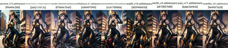 (masterpiece, best quality:1.2), intricate details, <lyco:GoodHands-beta2:1>, <lora:ygo_ip_masquerena-000014:1>, ip2, 1girl, headgear, bodysuit, bare shoulders, twintails, elbow gloves, light smile, mature female, large breasts, motorcycle, riding