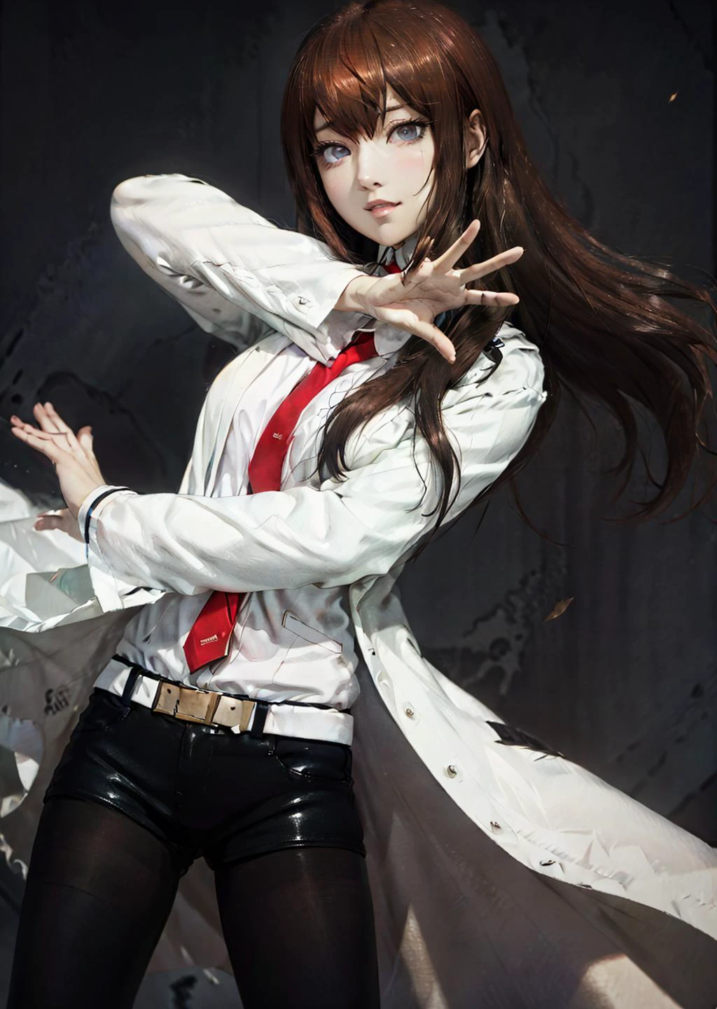 realistic:0.4,photorealistic:0.6,ultra detailed,masterpiece,8k illustration,extremely detailed CG unity 8k wallpaper,best quality,absurdres,official art,detailed skin texture, detailed cloth texture, beautiful detailed face, intricate details, ultra detailed, best lighting, ultra high res, 8k uhd, film grain,dramatic lighting,delicate,BREAK,
1girl,makise kurisu,blush,(angry:0.3),(happy:0.6),perfect composition,skinny,detailed beautiful shiny eyes,detailed beautiful face,cowboy shot,colorful, labcoat,collared shirt,black short shorts,BREAK,
<lora:animeoutlineV4_16:0.5>,<lora:epi_noiseoffset2:0.7>, <lora:skinny_new_skin:0.2>,<lora:shojovibe_v11:0.3> ,cowboy shot,BREAK, <lora:Makise Kurisu:0.7>,<lora:pureerosface_v1:0.4>
