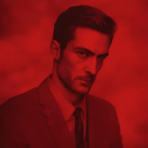 Trio of suit and tie,dynamic pose,nervous expression,red background,death note style(best quality,4k,8k,highres,masterpiece:1.2),ultra-detailed,realistic:1.37,studio lighting,professional,portraits,vivid colors,sharp focus,bokeh,physically-based rendering
