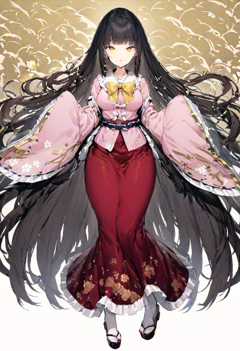A woman in a red dress with long black hair and a pink dress - SeaArt AI