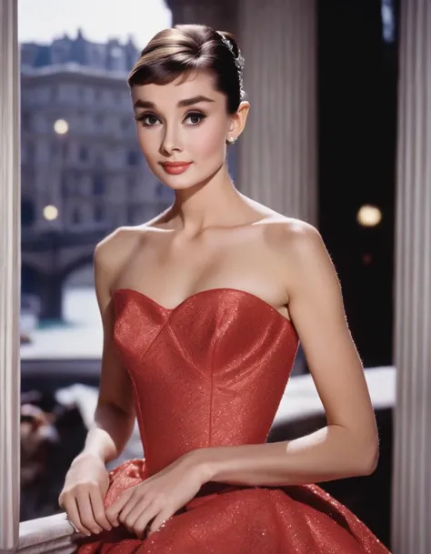 (masterpiece, best quality, hyper realistic, raw photo, ultra detailed, extremely detailed, intricately detailed), (photorealistic:1.4), (photography of Audrey Hepburn wearing a fashionable Tiered ruffle dress, designed by Hubert de Givenchy), (smile), fairy, pure, innocent, beauty, (slender), super model, adr, <lora:adr_AudreyHepburn_SDXL-LoRA-prodigy-clip1-v01:0.9>, Breakfast at Tiffany's, Sabrina, (glide_fashion), <lora:Glide_fashion_sdxl:0.8>, depth of field, (full shot), film grain, zeiss lens, symmetrical, 8k resolution, octane render, extremely high-resolution details, fine texture, dynamic angle,