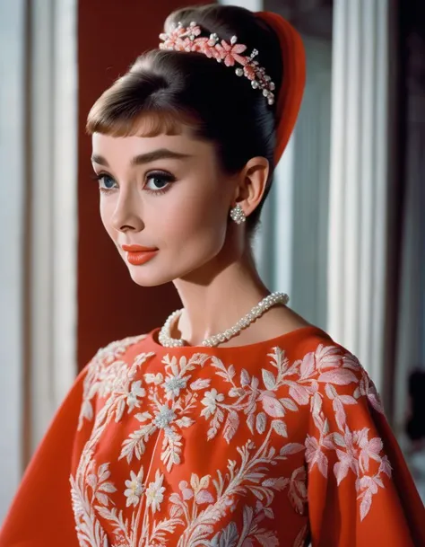 (masterpiece, best quality, hyper realistic, raw photo, ultra detailed, extremely detailed, intricately detailed), (photorealistic:1.4), (photography of Audrey Hepburn wearing a fashionable Boho-inspired embroidered dress, designed by Hubert de Givenchy), (smile), fairy, pure, innocent, beauty, (slender), super model, adr, <lora:adr_AudreyHepburn_SDXL-LoRA-prodigy-clip1-v01:0.9>, Breakfast at Tiffany's, Sabrina, (glide_fashion), <lora:Glide_fashion_sdxl:0.8>, depth of field, (full shot), film grain, zeiss lens, symmetrical, 8k resolution, octane render, extremely high-resolution details, fine texture, dynamic angle,