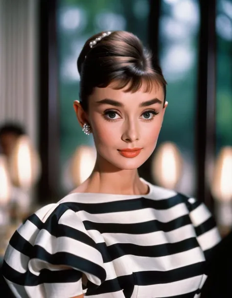 (masterpiece, best quality, hyper realistic, raw photo, ultra detailed, extremely detailed, intricately detailed), (photorealistic:1.4), (photography of Audrey Hepburn wearing a fashionable Striped linen wrap dress with puff sleeves, designed by Hubert de Givenchy), (smile), fairy, pure, innocent, beauty, (slender), super model, adr, <lora:adr_AudreyHepburn_SDXL-LoRA-prodigy-clip1-v01:0.9>, Breakfast at Tiffany's, Sabrina, (glide_fashion), <lora:Glide_fashion_sdxl:0.8>, depth of field, (full shot), film grain, zeiss lens, symmetrical, 8k resolution, octane render, extremely high-resolution details, fine texture, dynamic angle,