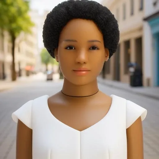 black woman white dress<lora:lego_70steps: -10>, 8k, 4k, in a street, headshot