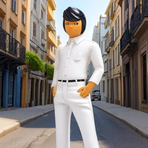 man, 8k, 4k, in a street, upper body, detailed background, white shirt, black pants <lora:figure_slider_v10:10>