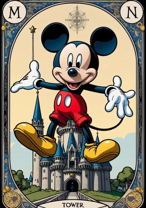 Mickey Mouse, tarot card "The tower", hyper-detailed