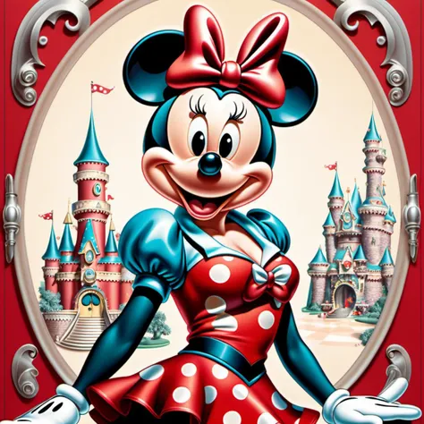 sexy Minnie Mouse, pin-up, hyper-detailed illustration, masterpiece