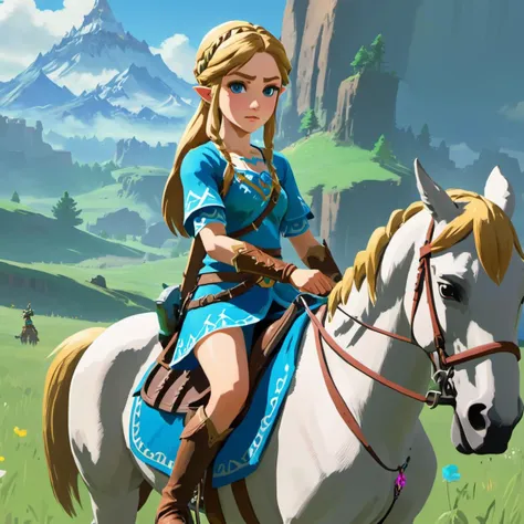 a pretty girl riding a horse, zelda breath of the wild cutscene