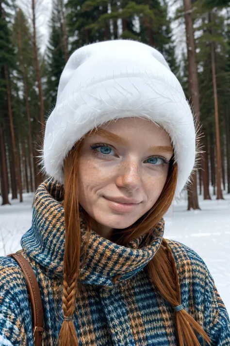 myfoxyland, a woman wearing winter clothes, snow  <lora:myfoxyland:1>