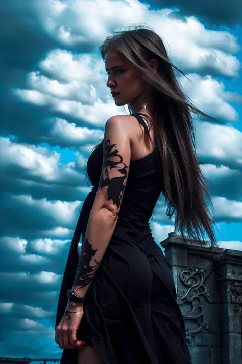 1girl,  upper body, long hair, flow, dress, 
abstract, negative space, blood Dress, 
(ink sketch,) lovely girl, goth girl, 
Best quality, masterpiece,  <lora:Moommst-03:0.8> <lora:Mira-02:1> <lora:VampiricTech-20:1>