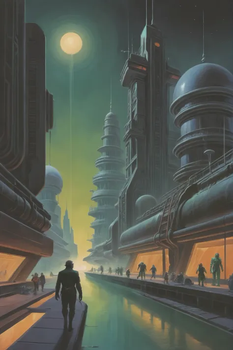 old 1980s pulp scifi painting, wonderous,Elusive scifi city outside of time<lora:80s_cover_art:1:1:lbw=SDXL_STYLE>