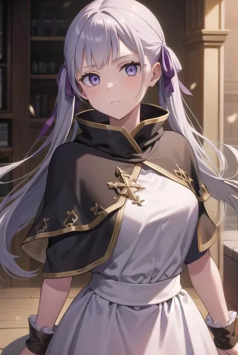 noellesilva, <lora:noellesilva-lora-nochekaiser:1>,
noelle silva, hair ribbon, long hair, (purple eyes:1.1), silver hair, twintails,
BREAK dress, white dress, capelet, skirt, purple skirt, (black capelet:1.5),
BREAK looking at viewer,
BREAK indoors,
BREAK <lora:GoodHands-vanilla:1>, (masterpiece:1.2), best quality, high resolution, unity 8k wallpaper, (illustration:0.8), (beautiful detailed eyes:1.6), extremely detailed face, perfect lighting, extremely detailed CG, (perfect hands, perfect anatomy),