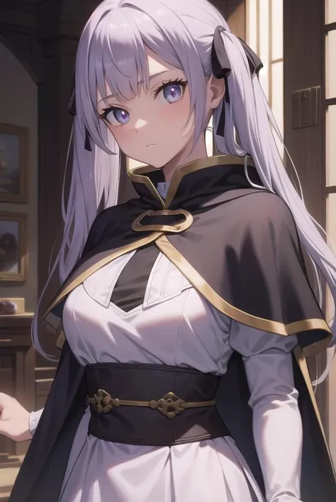 noellesilva, <lora:noellesilva-lora-nochekaiser:1>,
noelle silva, hair ribbon, long hair, (purple eyes:1.1), silver hair, twintails,
BREAK dress, white dress, capelet, skirt, purple skirt, (black capelet:1.5),
BREAK looking at viewer,
BREAK indoors,
BREAK <lora:GoodHands-vanilla:1>, (masterpiece:1.2), best quality, high resolution, unity 8k wallpaper, (illustration:0.8), (beautiful detailed eyes:1.6), extremely detailed face, perfect lighting, extremely detailed CG, (perfect hands, perfect anatomy),