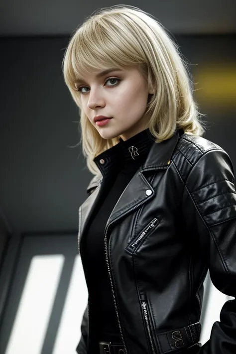 <lora:FD-Nina-Hartley-R8:0.9>20yo(blonde)(80s hair)(girl)  full body, wearing cyberpunk clothing, (highneck leather jacket:1.2),  (detailed portrait), cell shaded, 4 k, vivid colours, photorealistic concept art by niacus, ilya kuvshinov, artgerm, krenz cushart, greg rutkowski, pixiv. cinematic dramatic atmosphere, sharp focus, volumetric lighting, cinematic lighting, studio quality