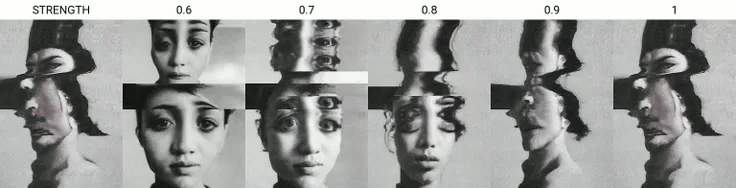 (detailed:1.1), portrait photography in the style of <lora:scanno_Glitch_01:STRENGTH>, black and white, ilford hp5, face, eyes, contrast, indoors
