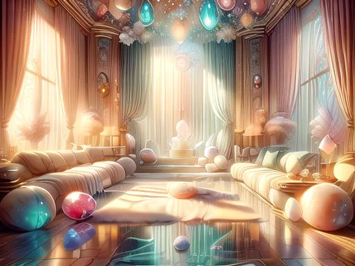 anime, best quality, absurd resolution, intricate detail, (perfect detail features), 8k, UHD, (masterpiece:1.4), high quality, high definition, animation, illustration, highly detailed, highres, extremely detailed, sharp focus, <lora:hyperdenoiser_v090:0.5>, <lora:hyperrefiner_v090:0.5>, <lora:add_detail:0.5>, 4k, absurd resolution, <lora:sd15_lora_beta:1>, garden, fluorescent, glowing, bioluminescence, light particles, vibrant, flora, sparks, opalescent, <lora:Sanctuary_of_Tourmaline:1>, (temple), sanctuary of tourmaline, gentle light, energy, gemstone, <lora:1710091483685932679:0.8> DreamColor, DreamLight, Dream, Dream-anime, iridescent, rainbow gradient, decorated with soft opalescent colors, luxurious plush furniture,gentle light filtering through the sheer curtains, pool, water, reflections,trickling fountain, oasis, tourmaline gemstone,