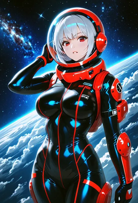 score_9, score_8_up, score_7_up, score_6_up, score_5_up, score_4_up, rating_questionable, rating_explicit, nsfw, artdecostyle /BREAK/ petite body, girl 18 years old, (pointy ears:0.8), long hair, (white hair), red garnet colored eyes, big fake breasts, up body, helmet ,space suit, /BREAK/ dramatic angle, unique perspective, unique angle, epiCRealism, hyper detailed, ultra detailed, hight resolution textures, masterpiece, best quality, 32K UHD, space_space, artdeco_v4,