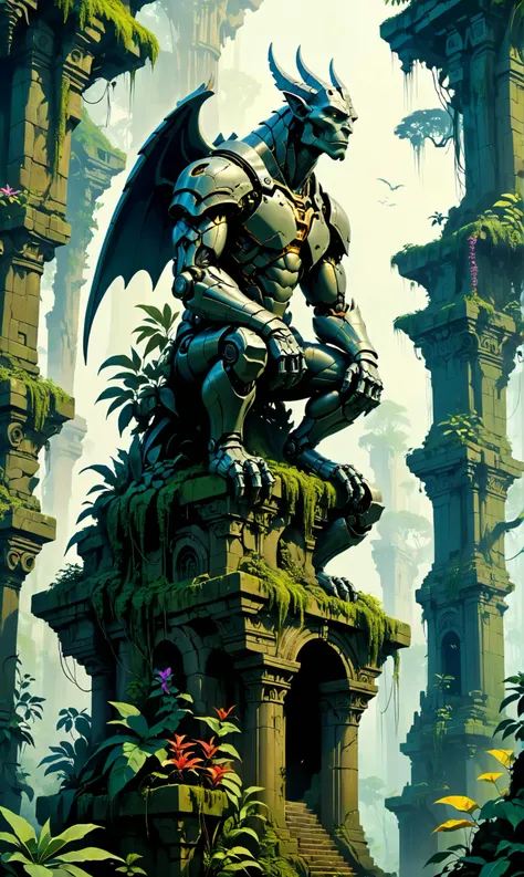 <lora:just_another_Cyborg_LoRa_SDXL:0.7> cyborg Gargoyle sentinel perched on ancient structures in Jungle canopy with sentient flora, ultra-fine digital painting, <lora:xl_more_art-full_v1:0.3>, <lora:MindWarp:0.7>, <lora:Dreamyvibes artstyle SDXL - Trigger with dreamyvibes artstyle:0.7> Dreamyvibes Artstyle