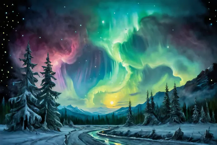 <lora:xl_more_art-full_v1:0.7>, (best quality:1.5), (hyperrealism:1.3), (intricate emotional details:1.5), 8k, 4k, detailed digital illustration of [Ghostly auroras illuminate spectral dance:Celestial mirrors reflect souls' true colors:0.6], <lora:NicolaSamori:0.7>, <lora:Dreamyvibes artstyle SDXL - Trigger with dreamyvibes artstyle:0.7> Dreamyvibes Artstyle <lora:add-detail-xl:1> <lora:MindWarp:1>