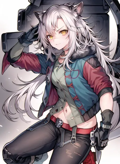 zero_two_101 <lora:ArknightsIndra-000016:1>, 1girl, solo, Ori_skin, jean,Brass_knuckles_blade,
