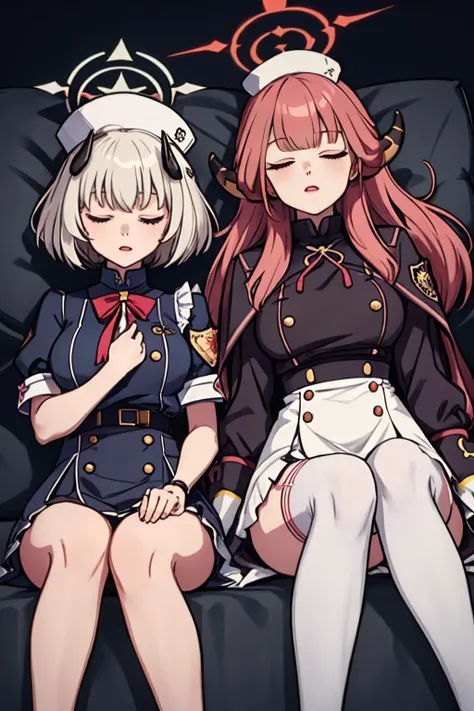 <lora:bluearchivefull1-000006:1> 2girls, arudef and senadef sleeping, (masterpiece, best quality)
