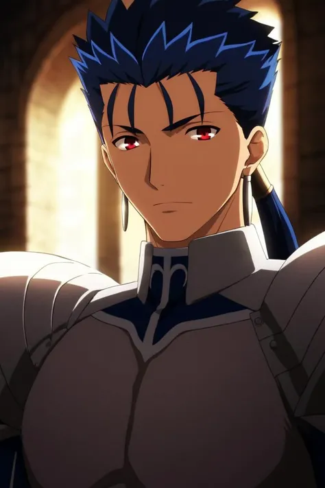 score_9, score_8_up, score_7_up, source_anime, rating_safe, , (3d:0.4), looking at viewer, upper body, depth of field, 1boy, solo, male focus, <lora:lancer_fsn_pony:0.84>, lancer_fsn, blue hair, red eyes, long hair, ponytail, spiked hair, fate/stay night, earrings, , armor, shoulder armor, pauldrons, , toga costume, roman city, Sitting with legs spread apart, appearing relaxed and confident, <lora:sdxl_lightning_8step_lora:1>