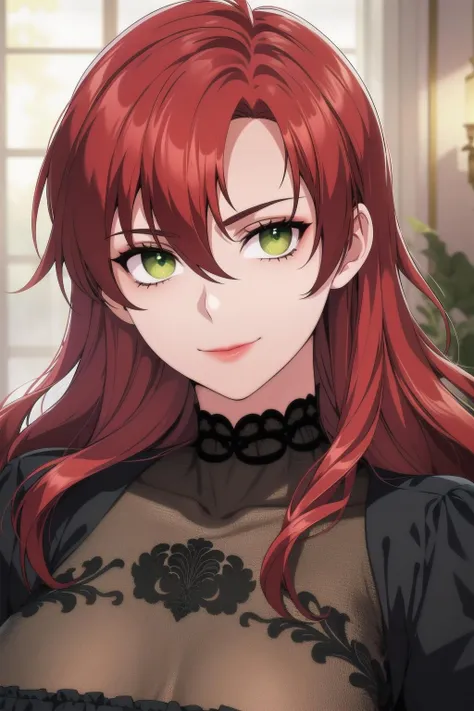 best quality, masterpiece, portrait, rebellia le castilla, green eyes, red hair, wavy hair, long hair, hair intakes, large breasts, hair between eyes, dress, juwelery, seductive smile, looking at viewer, closed mouth,indoors, mansion,
<lora:Kizuki - Divorcing My Tyrant Husband - Rebellia Le Castilla:0.9>