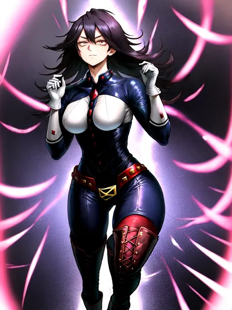 midnightmha, boku no hero academia, 1girl, solo, <lora:midnightMyHeroAcademia_v10:1>, gloves, bodysuit, boots, thigh boots, white gloves, looking at viewer, red footwear,