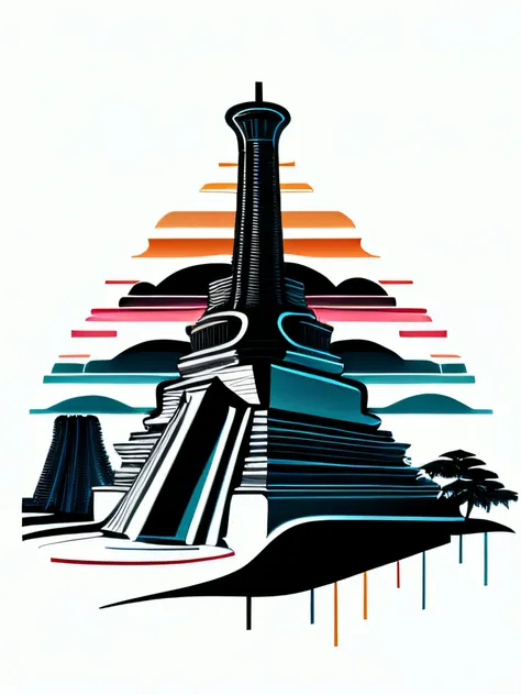 monas, indonesia national monument (on a white background) as a t-shirt logo in the style of <MAGIFACTORY> art