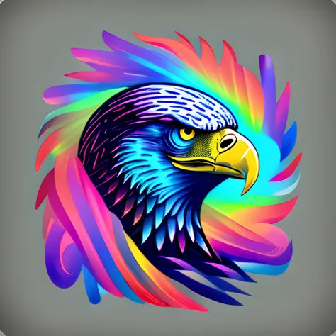 eagle in colorful style, best quality image, tappered fine outline, as a t-shirt logo in the style of <magifactory> art