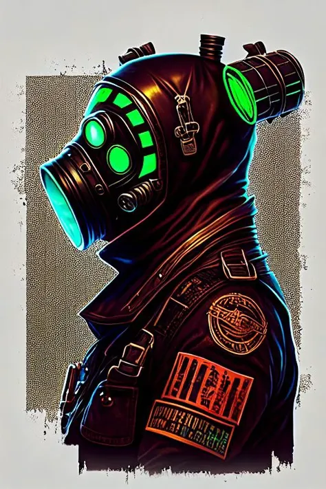 (boot-mjstyle:0.2), gasmask in cyperpunk style, (empty background), extremely sharp, hdr, detailed, 8k, centered, ready to print, as a t-shirt logo in the style of &lt;�MAGIFACTORY&gt;