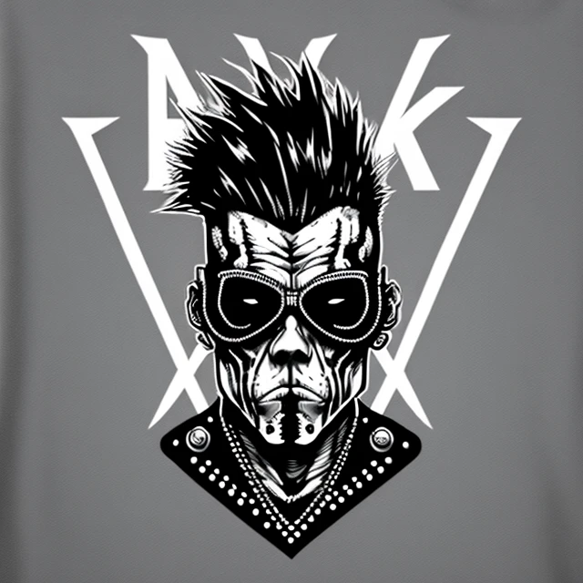 (a Punk rocker:1.2) , t-shirt logo in the style of <MAGIFACTORY> tapered fine outline, orthographic view, art on (empty background:1.4)
