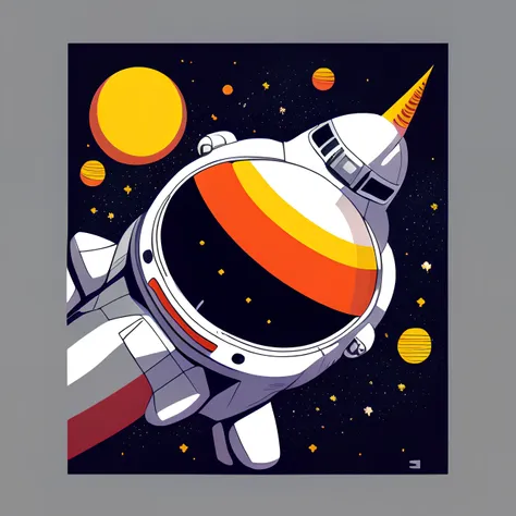 space station on a flat color background, t-shirt logo in the style of <MAGIFACTORY> art
