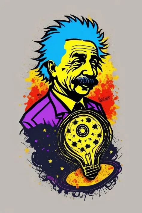 einstein have an idea, as a t-shirt logo in the style of <magifactory> art