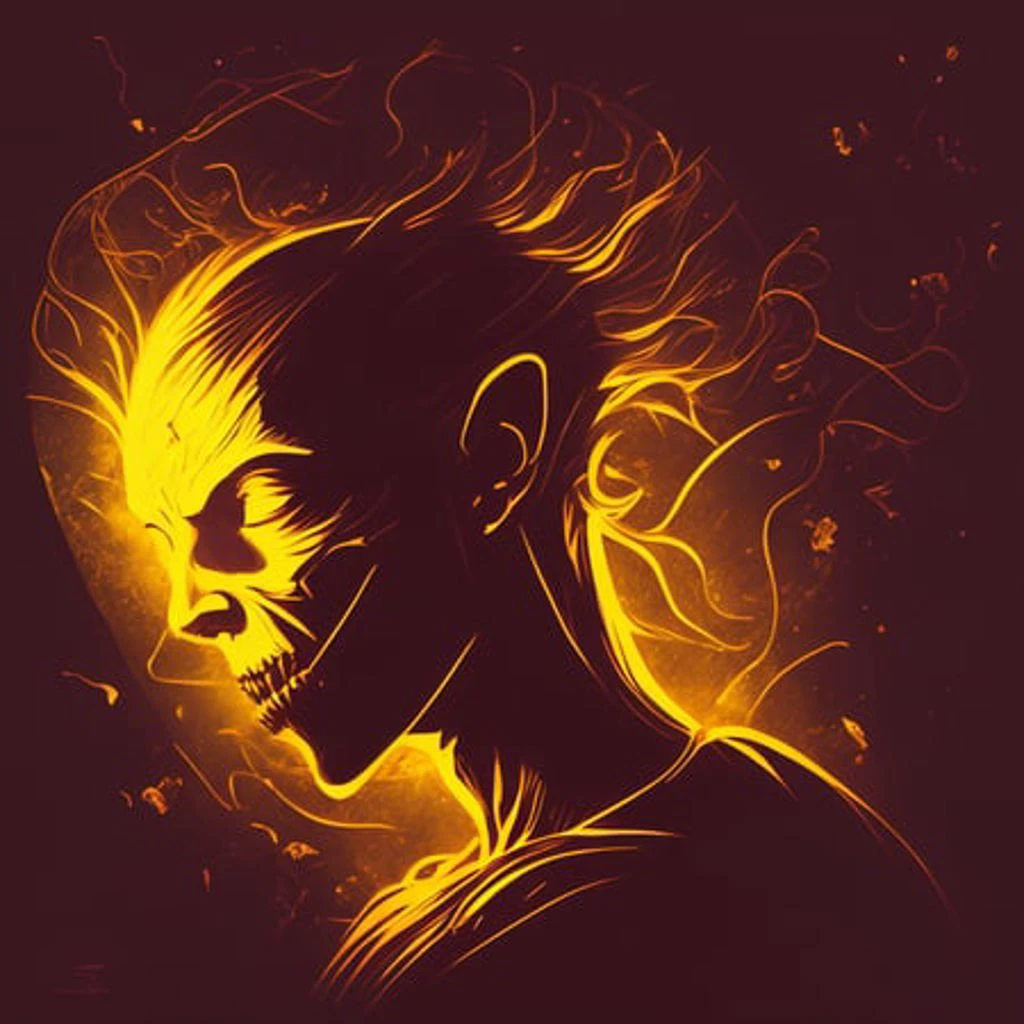 A illustration, digital painting, concept art, injured alien pirate, three eyes, (blood) ,stone bone exposed at abandon area, scary mode, yellow eyes glowing, fantasy, hyperrealistic, artstation, expansive, sci-fi, insanely complex, detailed, colorgrading, neon, 8k, HD, highly detailed, volumetric lighting, hard shadows, cinematic lighting, glowing light, as a t-shirt logo in the style of <magifactory> art