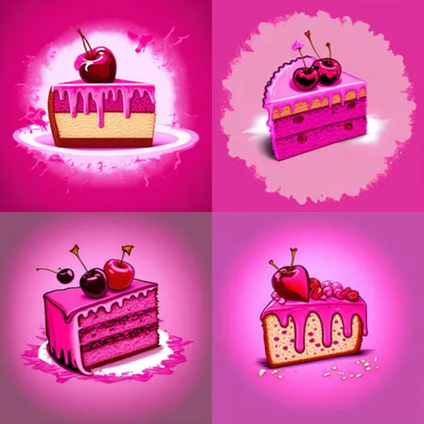 (pale pink background:1.2), a slice of cake with a cherry on top,, as a t-shirt logo in the style of <magifactory> art