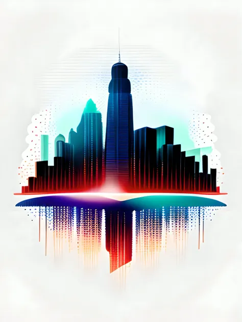 a concept of city (on a white background) as a t-shirt logo in the style of <MAGIFACTORY> art