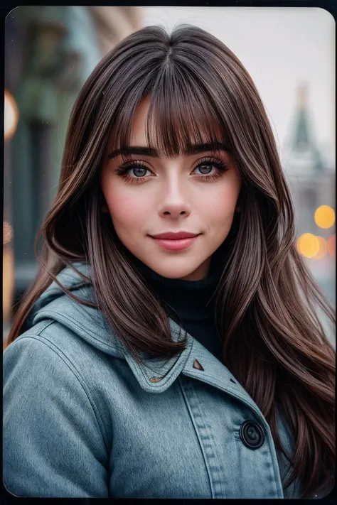 photo of (truka1t-135:0.99), closeup portrait, perfect hair, hair upsweep updo, posing, (vintage photo, winter coat), perfect skin, (Polaroid frame), 160mm f/8, 1/10s, ISO 25, ((tintype)), (analog, film, film grain:1.3), ((on a moscow street, night, gritty)), happy, 80s, ((detailed eyes))