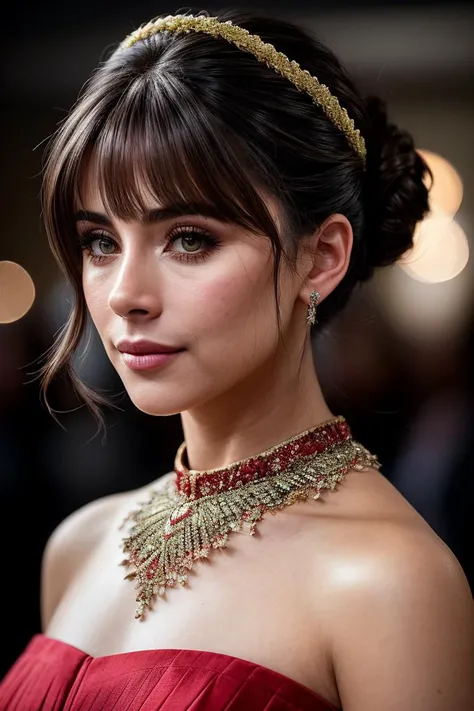 photo of beautiful (truka1t-135:0.99), a woman in a (movie premiere gala:1.1), perfect hair, hair upsweep updo, wearing red (shoulder sash:1.1), (('70s Disco:1.1)), modelshoot style, (extremely detailed CG unity 8k wallpaper), professional majestic (photography by nan goldin:1.1), (Canon EOS M6 Mark II Mirrorless Camera), 24mm, exposure blend, hdr, faded, extremely intricate, High (Detail:1.1), Sharp focus, dramatic, soft cinematic light, (looking at viewer), (detailed pupils), (upper body), 4k textures, soft cinematic light, adobe lightroom, photolab, elegant, ((((cinematic look)))), soothing tones, insane details, hyperdetailed, low contrast