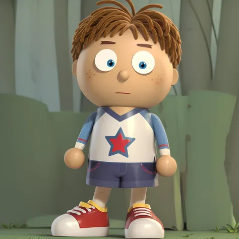 ((masterpiece, best quality)),solo,1boy, full body, tommy, blue eyes, brown hair, freckles, shorts, shirt, star (symbol), red shoes, <lora:Tommy_TicketyToc1:0.8>