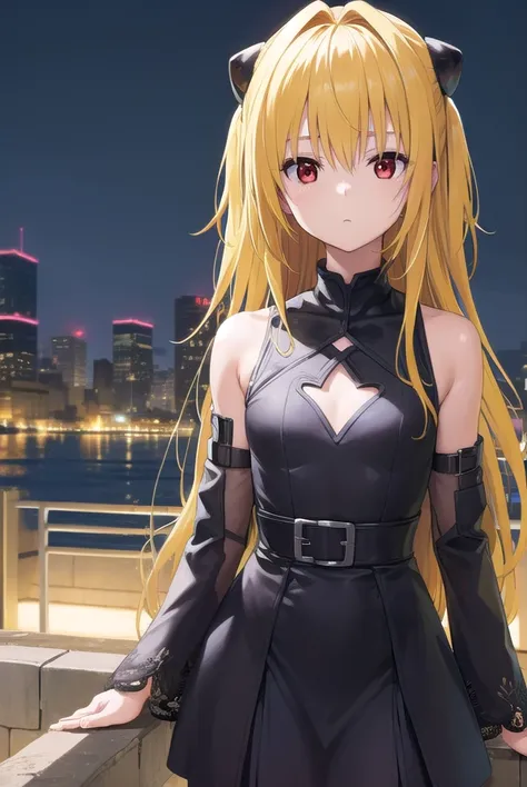 toloveruyami, <lyco:toloveruyami-lyco-nochekaiser:1>,
yami, (yellow hair:1.5), long hair, (red eyes:1.5), (hair ornament:1.2), two side up, (small chest:1.2),
BREAK sleeveless, detached sleeves, dress, black dress, black skirt, clothing cutout, cleavage cutout,
BREAK outdoors, city, night, sky,
BREAK looking at viewer, (cowboy shot:1.5),
BREAK <lyco:GoodHands-beta2:1>, (masterpiece:1.2), best quality, high resolution, unity 8k wallpaper, (illustration:0.8), (beautiful detailed eyes:1.6), extremely detailed face, perfect lighting, extremely detailed CG, (perfect hands, perfect anatomy),