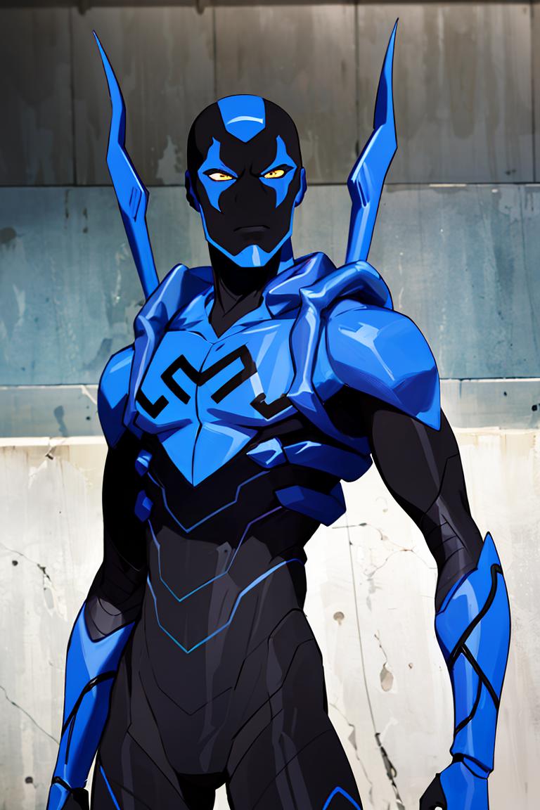 A close up of a person in a blue suit with a sword - SeaArt AI