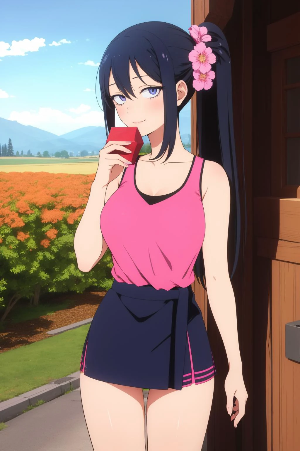 1girl, (illustration art stylized by Echo Chernik:0.7) and (Ed Brubaker:1.1) , vibrant Raw digital photo, highly detailed, birds-eye-view shot of a short traditional Korean (Female [Lich|Rebecca Hall]:1.3) , she is very Tasteful and Shimmering, she is holding a Cube, she is smiling as a Soldier, in a very Suspicious Puny deep pink torn shorts and Matte Acid colors Wrap skirt and tank top, her hair is traditional Grunge and styled as Chignon, she has a [Instinctive|Glam] traditional Medieval fluorescent pink Mechanical Legs, Primordial Flower in hair, Purple blossoms with Flower Bulb, Snowing, Very wide view, Dynamic, Suffering, Pastel Goth Art, back-light, Intentional Camera Movement, Fuji superi400, Circular polarizer, Hypersaturated, Diorama, Impasto, realistic exquisite face, gorgeous Gold eyes, High quality, professional