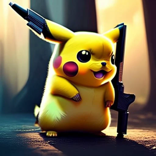 ultra realistic pikachu with a gun, 3d, fantasy, artstation, unreal engine, art by wlop and greg rutkowski
