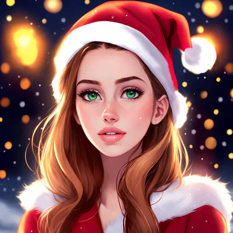 photo of woman standing, portrait 1girl, beautiful, sexy, masterpiece,
[Emma Watson|Karen Gillan|Emma Roberts], beautiful, thepit bimbo,
snow, closeup, 
colorful, night time, dressed in santa costume, red hat,  green eyes,
blond hair, realistic, detailed eyes, puffy lips, complementary colors, high contrast,